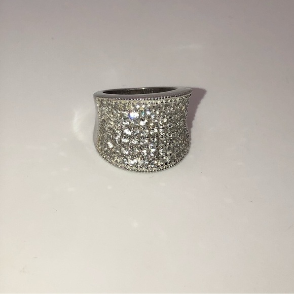 Sterling Silver Wide Band Multi Row Cz Ring Sz 5.75 - 6 - Picture 7 of 12